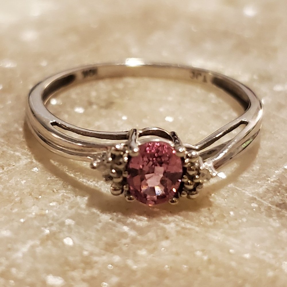 Pink Sapphire with Diamonds 10K White Gold Ring